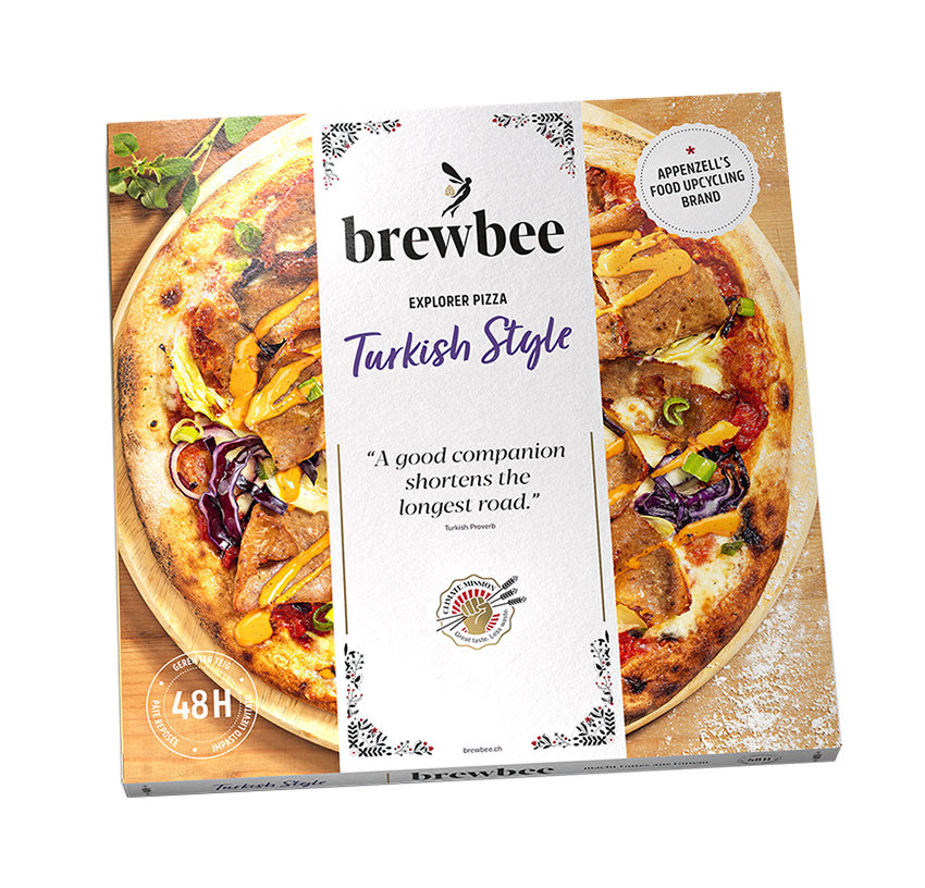 Verpackung einer "Brewbee Turkish Style"-Pizza mit türkisch inspirierten Zutaten. Ideal für Freunde der orientalischen Küche.